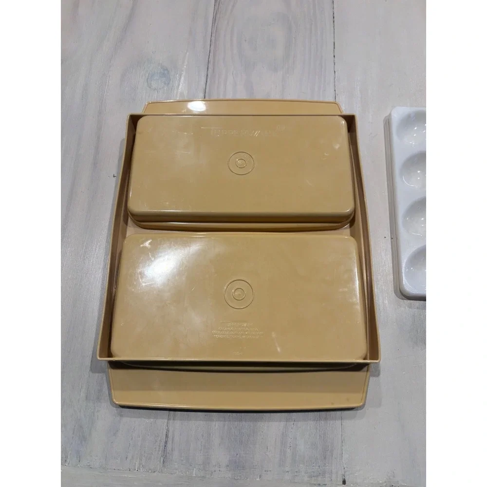 Vintage Tupperware Harvest Gold Deviled Egg Carrier Tray 2 Inserts 722 723‎ USA